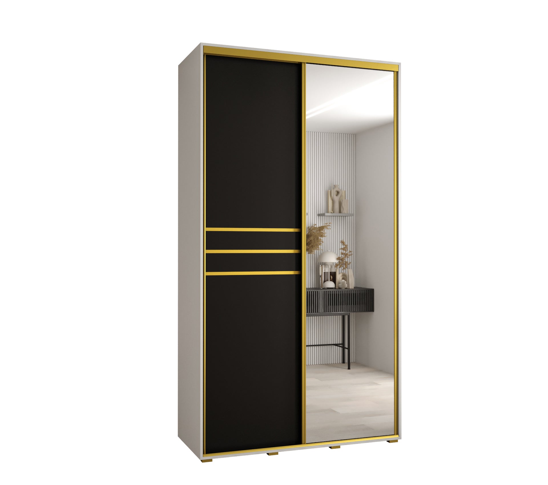 Szafa przesuwna z lustrem wysoka Davos 11 140 x 45 x 235,2 cm biały + czarny + u. złoty - Abiks Meble