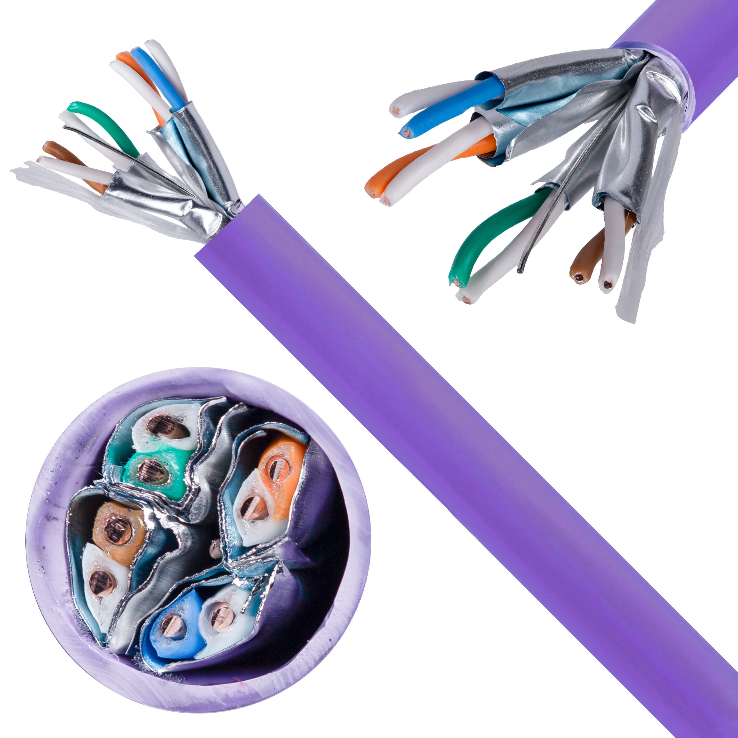 Kabel sieciowy U/FTP kat.6A skrętka 4x2x0,57mm wewnętrzny B2ca bezhalogenowy LSOH fioletowy Molex 500m