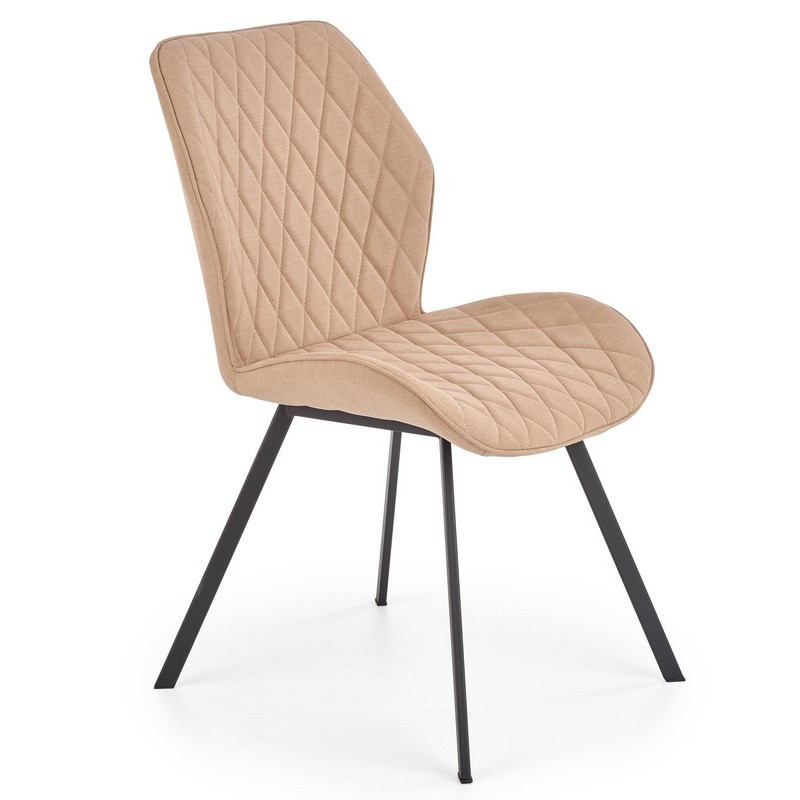 Silla de comedor de tela beige con patas de acero negro pilot