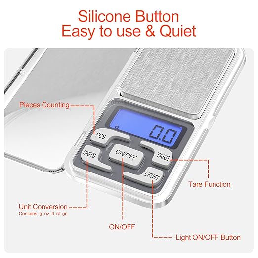 Balances de Cuisine Precision, 0.01g-500g, Mini Balances Alimentaire Multifonctionnelles avec Affichage Led et Fonction Tare, Balance Electronique Pou - 4