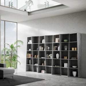 Libreria In Legno Ingegnerizzato Grigio Cemento – 40x24x109 Cm – 4 Scomparti Aperti Per Soggiorno E Camera