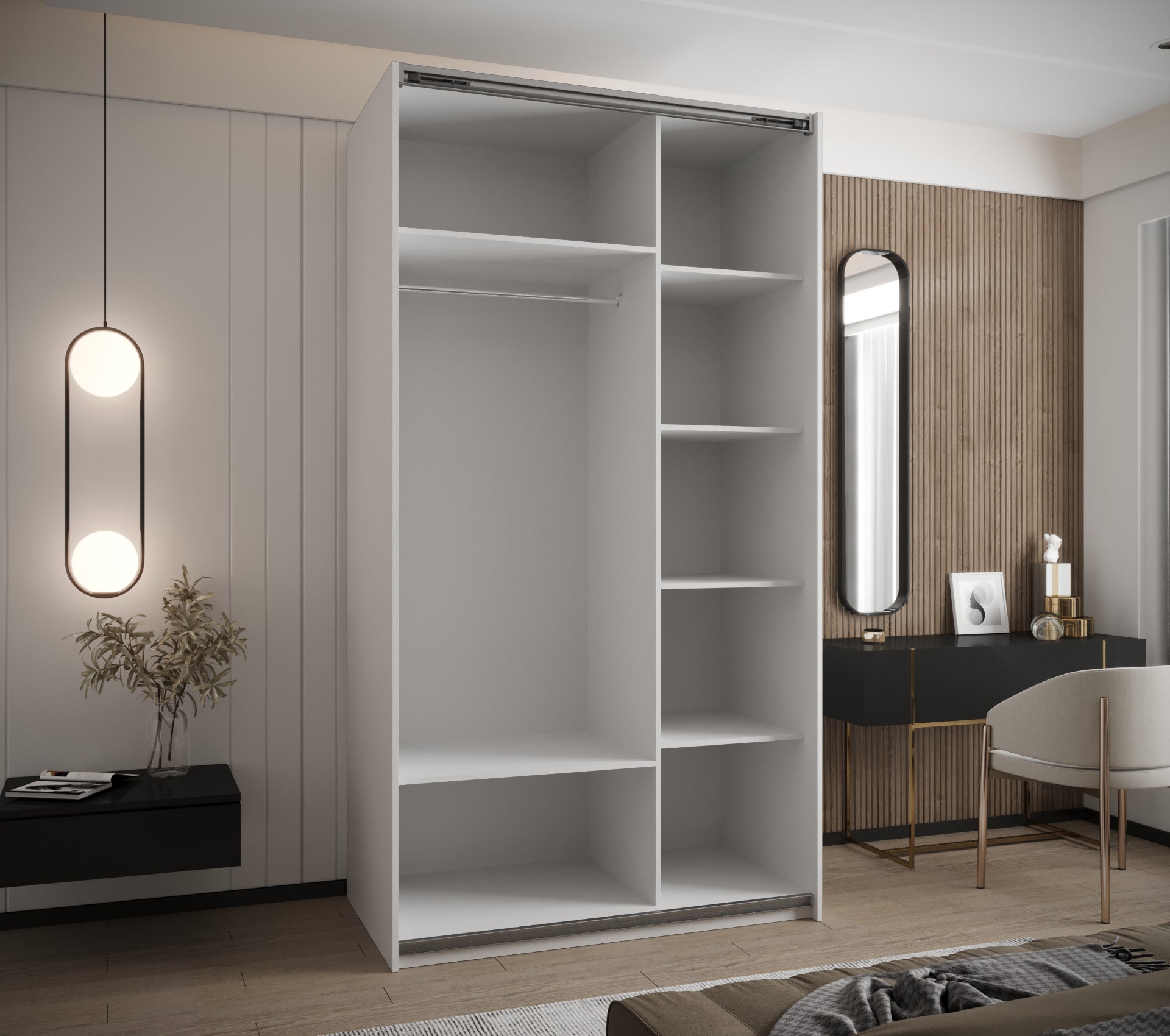 Szafa przesuwna wysoka Lux 2 130 x 64 x 245,5 cm biały + artisan + u. czarny - Abiks Meble - 3