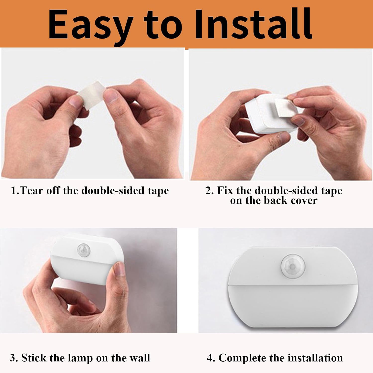 Lot de 4 veilleuses LED avec détecteur de mouvement, éclairage d'armoire à piles, lumière blanche 6500 K, pour couloir (piles non incluses) - 5