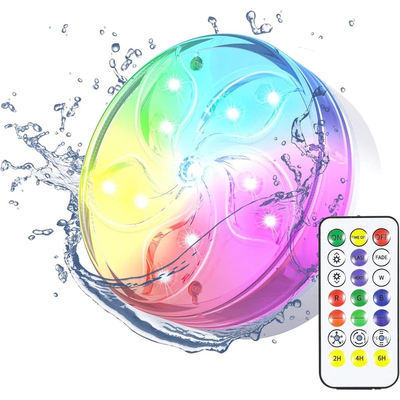 Podwodna lampa LED, lampa basenowa LED z pilotem i przyssawką, nastrojowe oświetlenie LED RGB do stawu, ogrodu, basenu, 1 sztuka