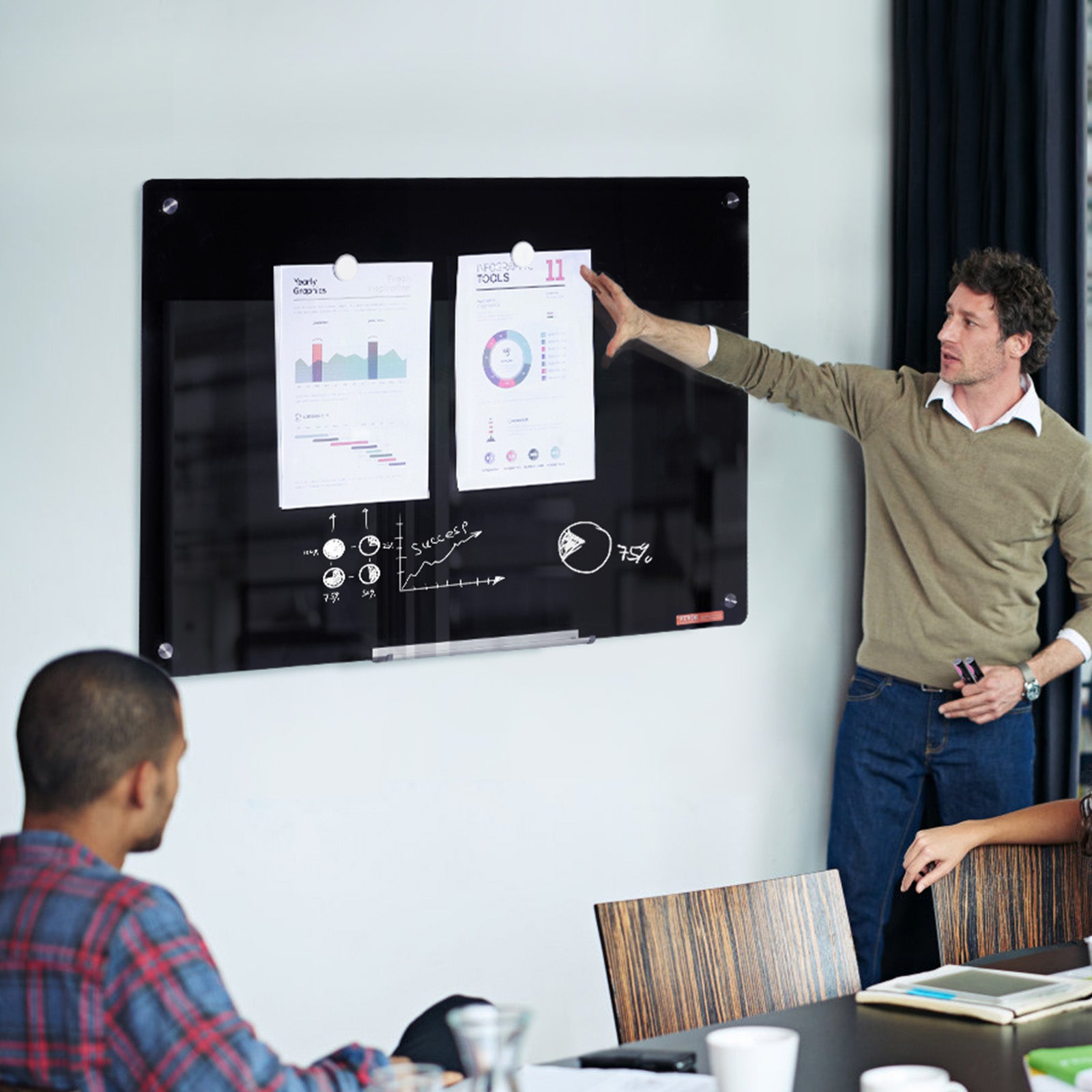 Tableau Magnétique Effaçable à Sec VEVOR en Verre Noir 90 x 60 cm, Grand Tableau Mémo Mural Sans Cadre avec Plateau, Effaceur et 2 Marqueurs - 8
