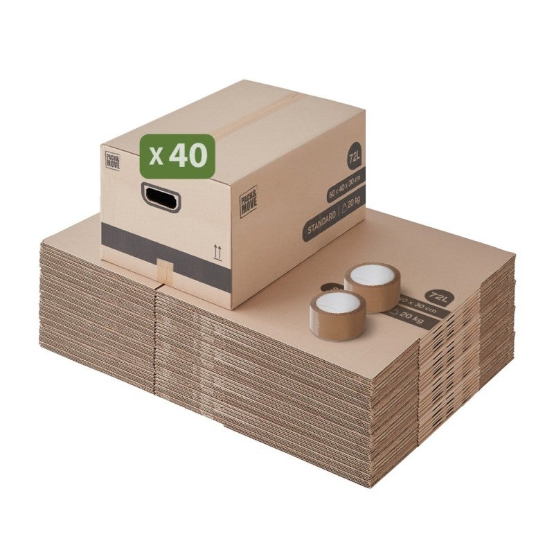 Kit Trasloco 20 Scatole - 10 Grandi 58x40x35 Cm + 10 Piccole 40x30x35 Cm + Nastro E Pluriball