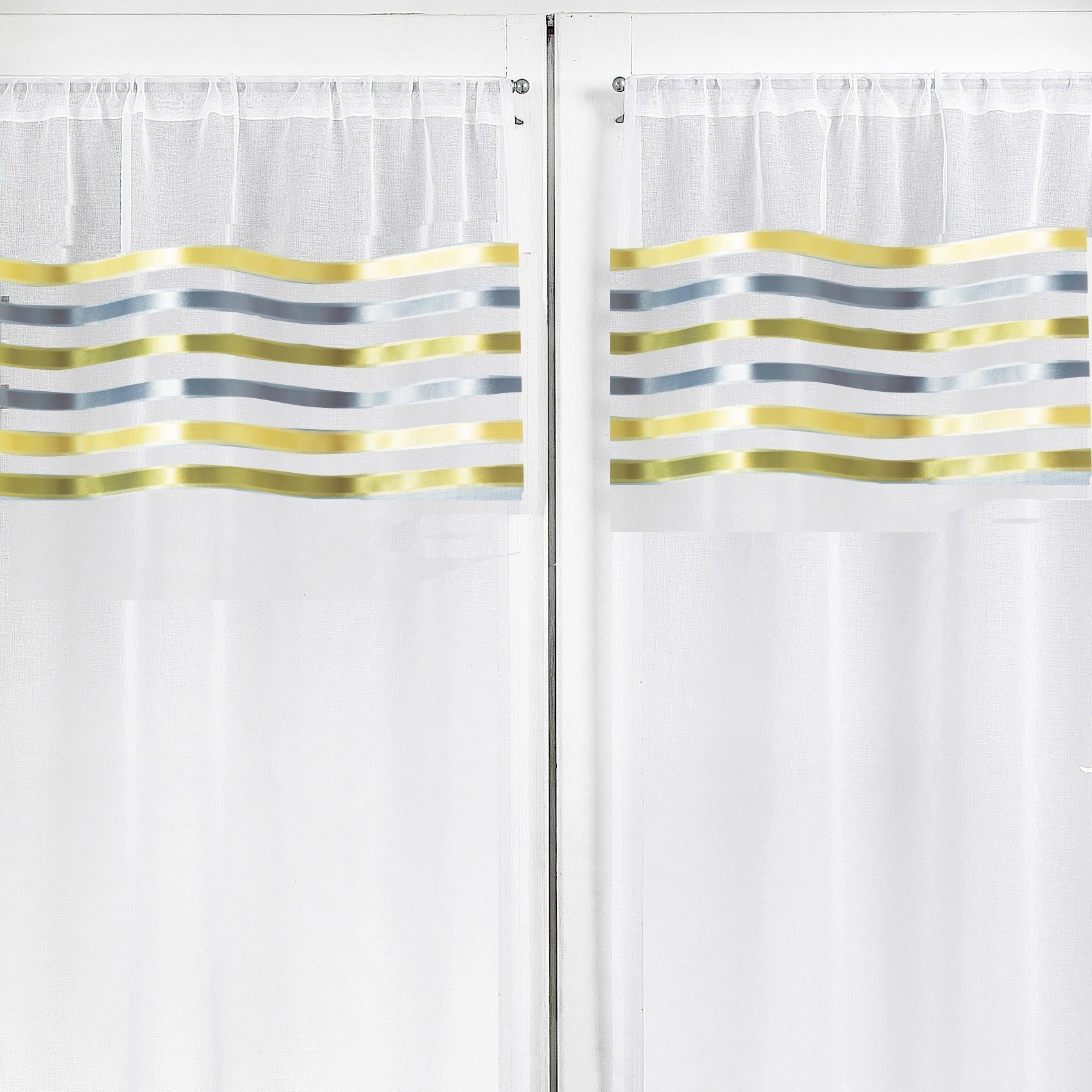 Rideau droit à la paire en Etamine Rayures horizontales - Vert clair ...