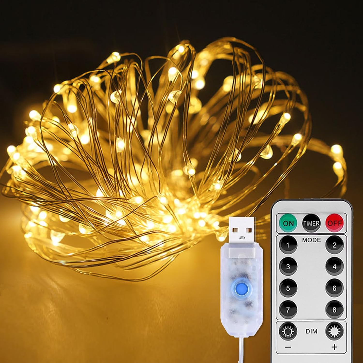 Girlanda Świąteczna 10M, 100 LED USB Lampki Choinkowe IP65 Wodoodporne Światło 8 Trybów Dekoracja Wewnętrzna/Zewnętrzna/Boże Narodzenie Z Pilotem