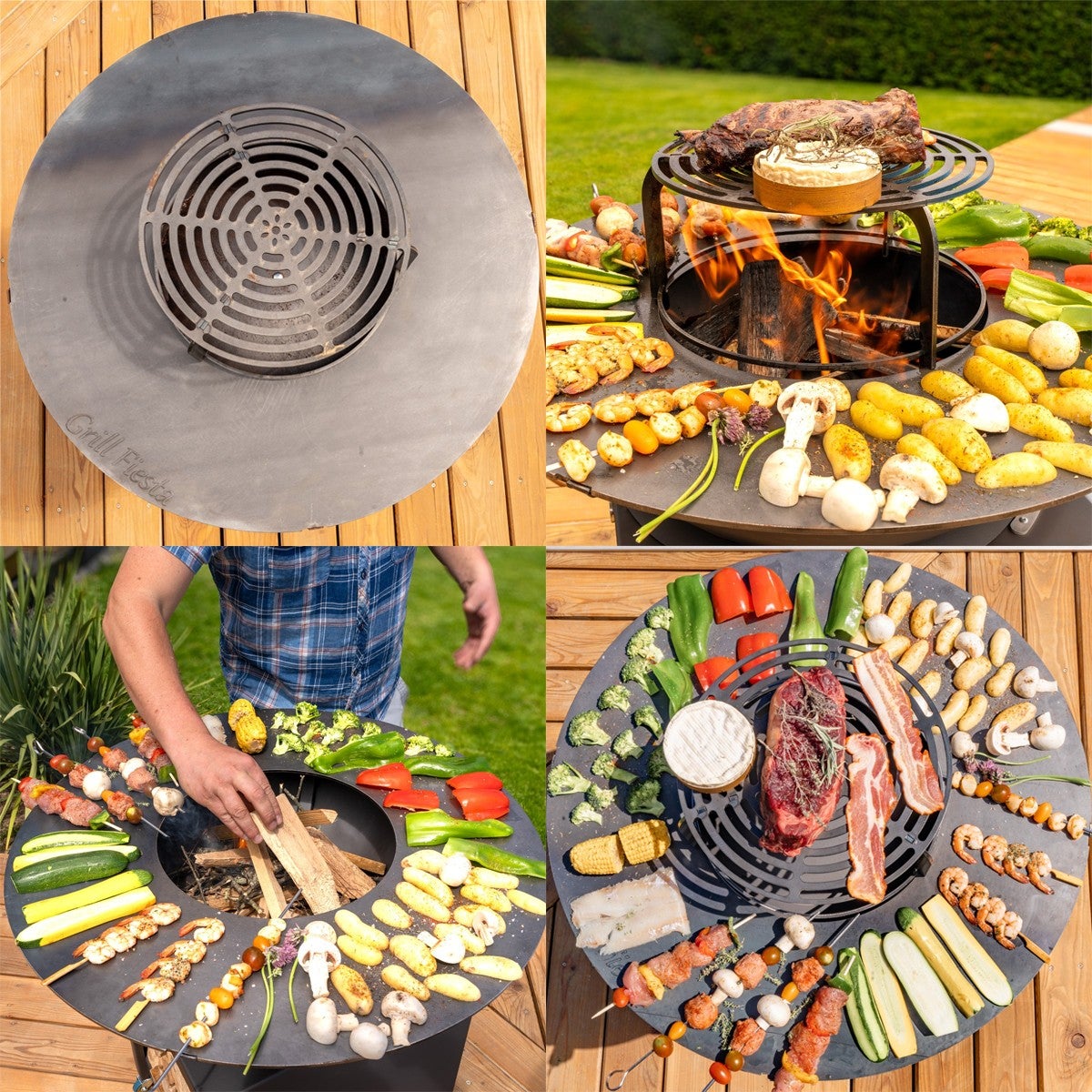 FIESTA Brasero haut avec plaque et grille amovible en acier barbecue plancha extérieur Ø 75 cm - 5