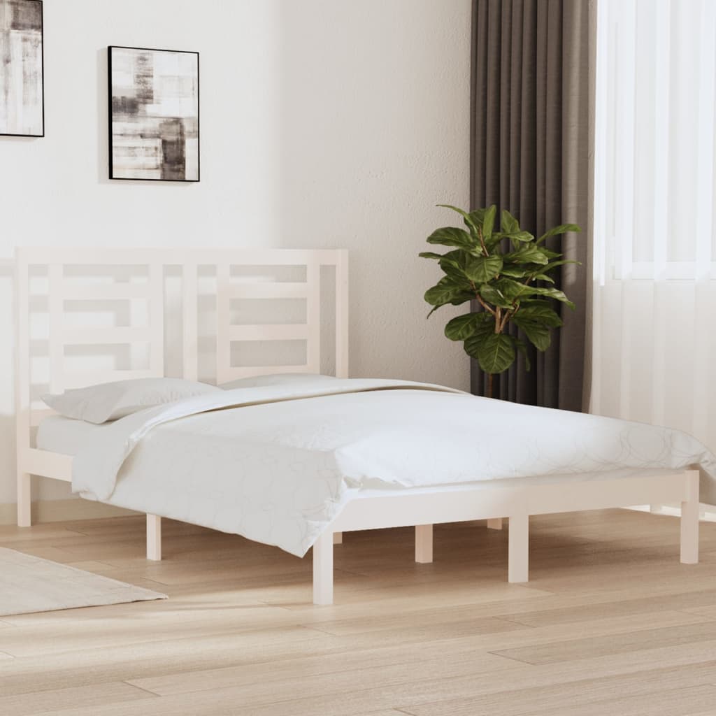 Cadre De Lit En Pin Massif 140x190 Cm - Blanc - Neuf Sous Emballage