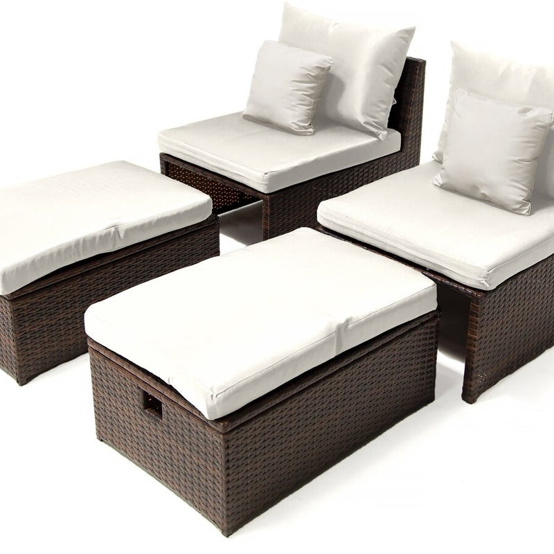 Zestaw 2 foteli ogrodowych "Farel" z podnóżkiem i skrzynią - beżowo-brązowy