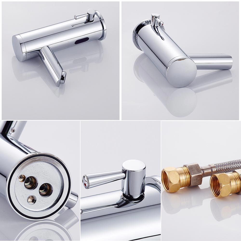 2PCS Mitigeur Lavabo Infrarouge Electronique Eau Froide Chaude Mitigeur Automatique Laiton Chrome Robinet Automatique de Lavabo Salle de Bain - 6