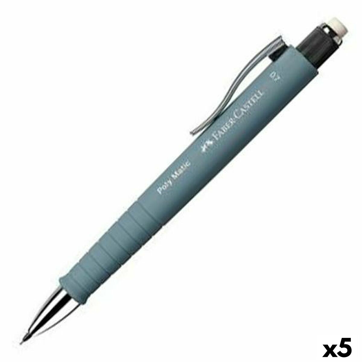 Faber-Castell Apollo Druckbleistifte – 5er Pack, 0,7 Mm, Mit Radiergummi – Schwarz, Für Schule & Büro