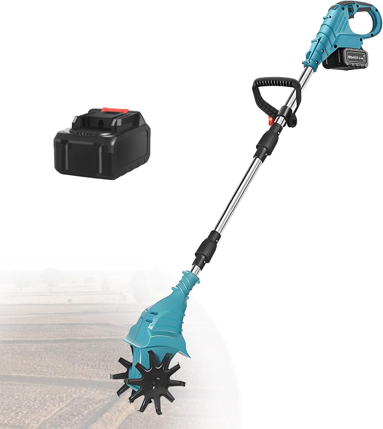 Motobineuse électrique Sans Fil 21V - 2 Batteries 4Ah, Largeur 20 Cm, Profondeur 16 Cm, Pour Jardin