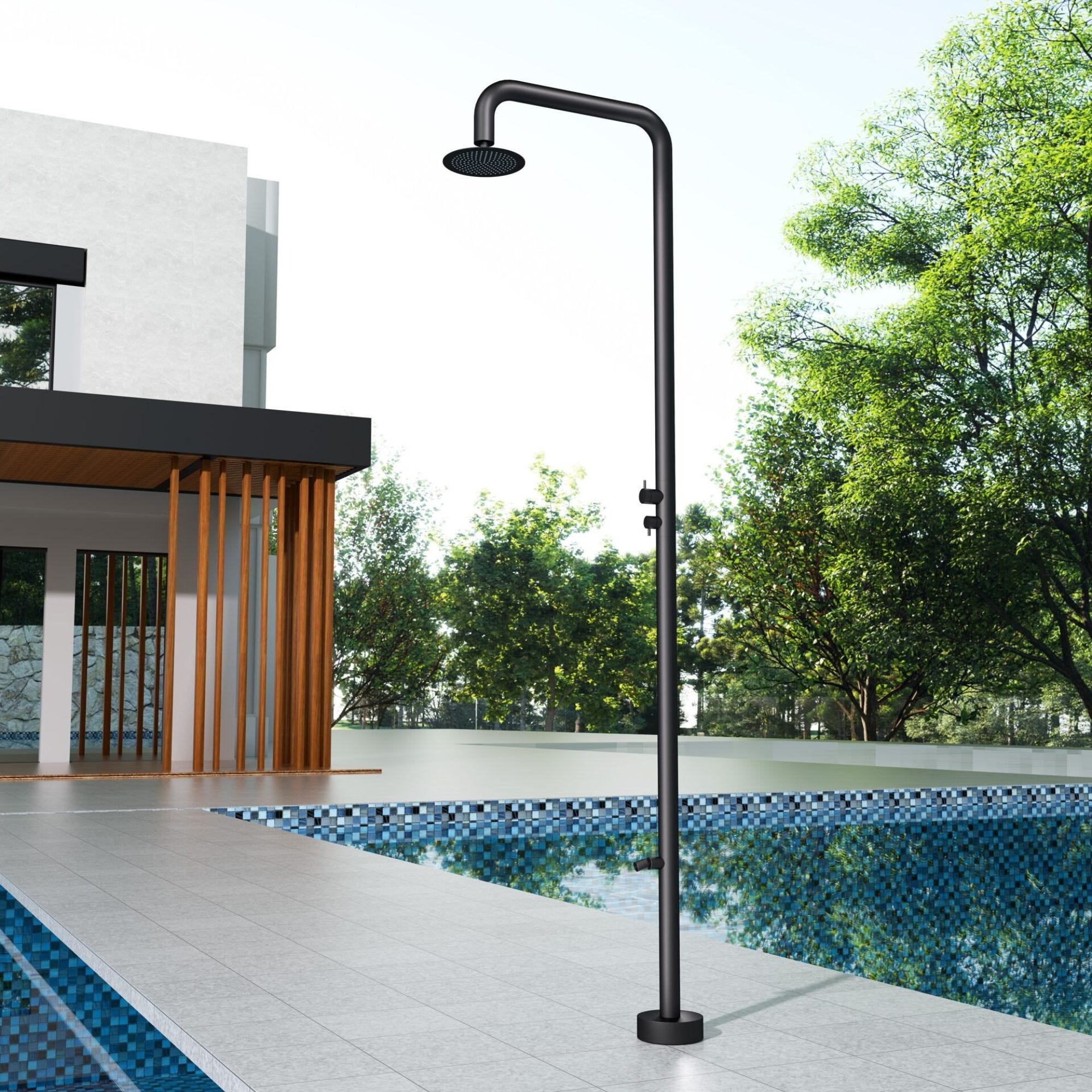 Sheldon Con Rociador IMEX - Ducha Exterior con Lavapiés para Jardín y Piscina en Acero ...