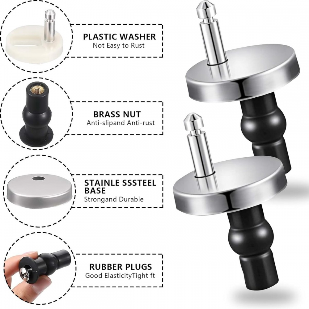 Ensemble de charnières universelles pour abattant WC - Acier inoxydable - Charnières de remplacement pour abattant WC - 2