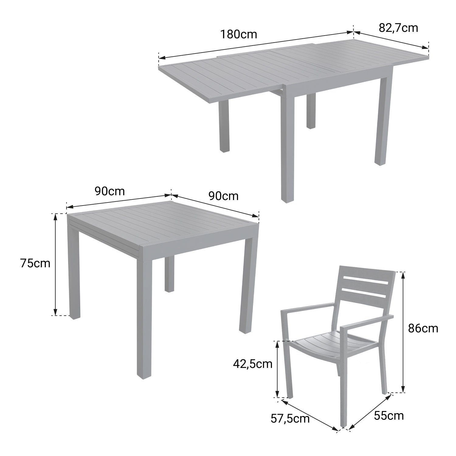 Salon de jardin extensible 90/180 en aluminium anthracite 8 places VENEZIA - 4