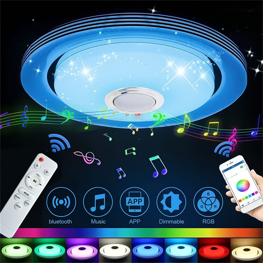 ZWOOS Plafonnier LED Intelligent 30W RGB Dimmable – Télécommande + WiFi + Bluetooth + Alexa/Google – 2200LM, 2700K-6500K, Lumière Ambiance Chambre, Salon, Cuisine