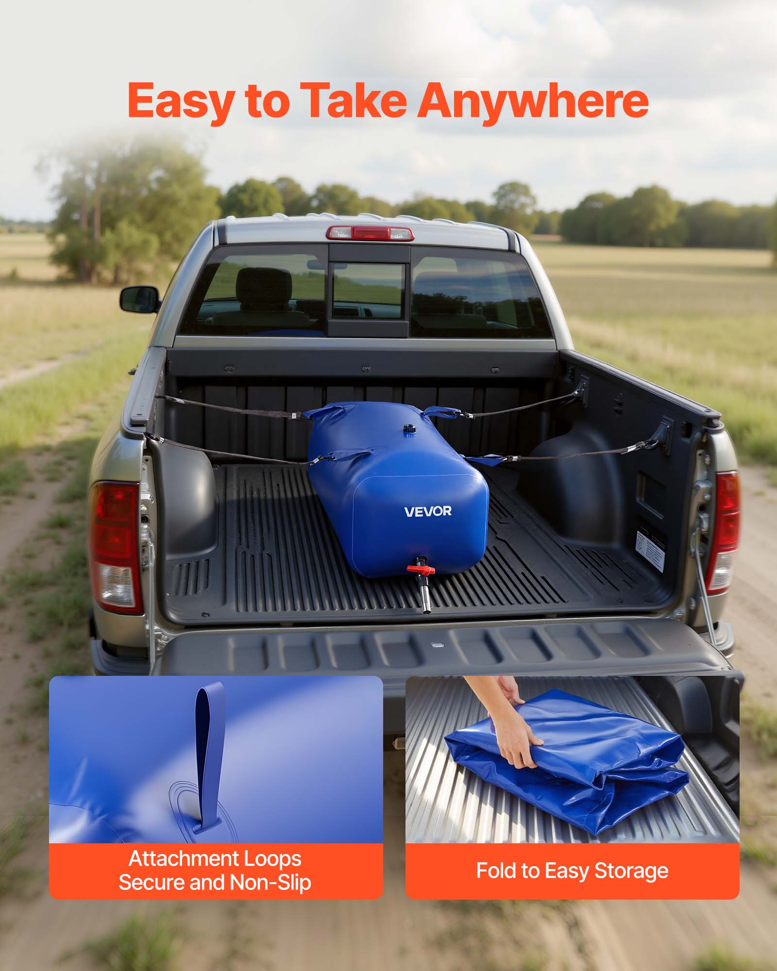 Reservatório de água flexível VEVOR 113 L, bolsa dobrável em PVC grande capacidade, para irrigação, jardim, camping, motorhome, uso externo, azul - 6