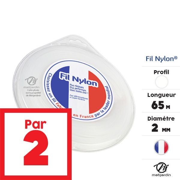 Fil nylon 2 mm x 65 m Rond Blanc Blister par 2 - 2