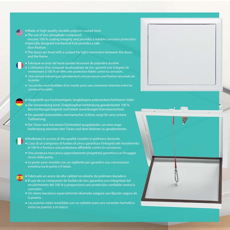 600x600 MM Trappe de Visite en Acier,Fabriquée Uniquement pour le Plafond,avec Corde de Sécurité,Fermeture Magnétique Premium,Installation Sécurisée - 3