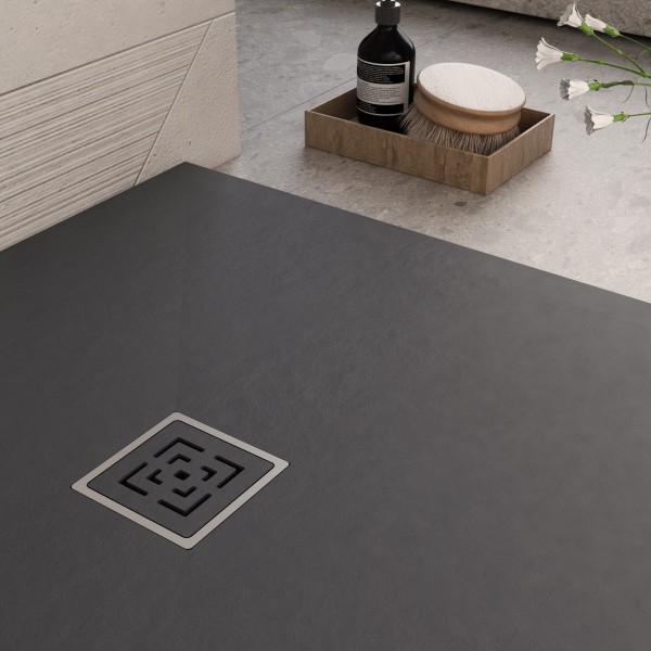 Piatto doccia mineralmarmo roma con griglia in tinta colore nero, dimensioni 75x75 - 2