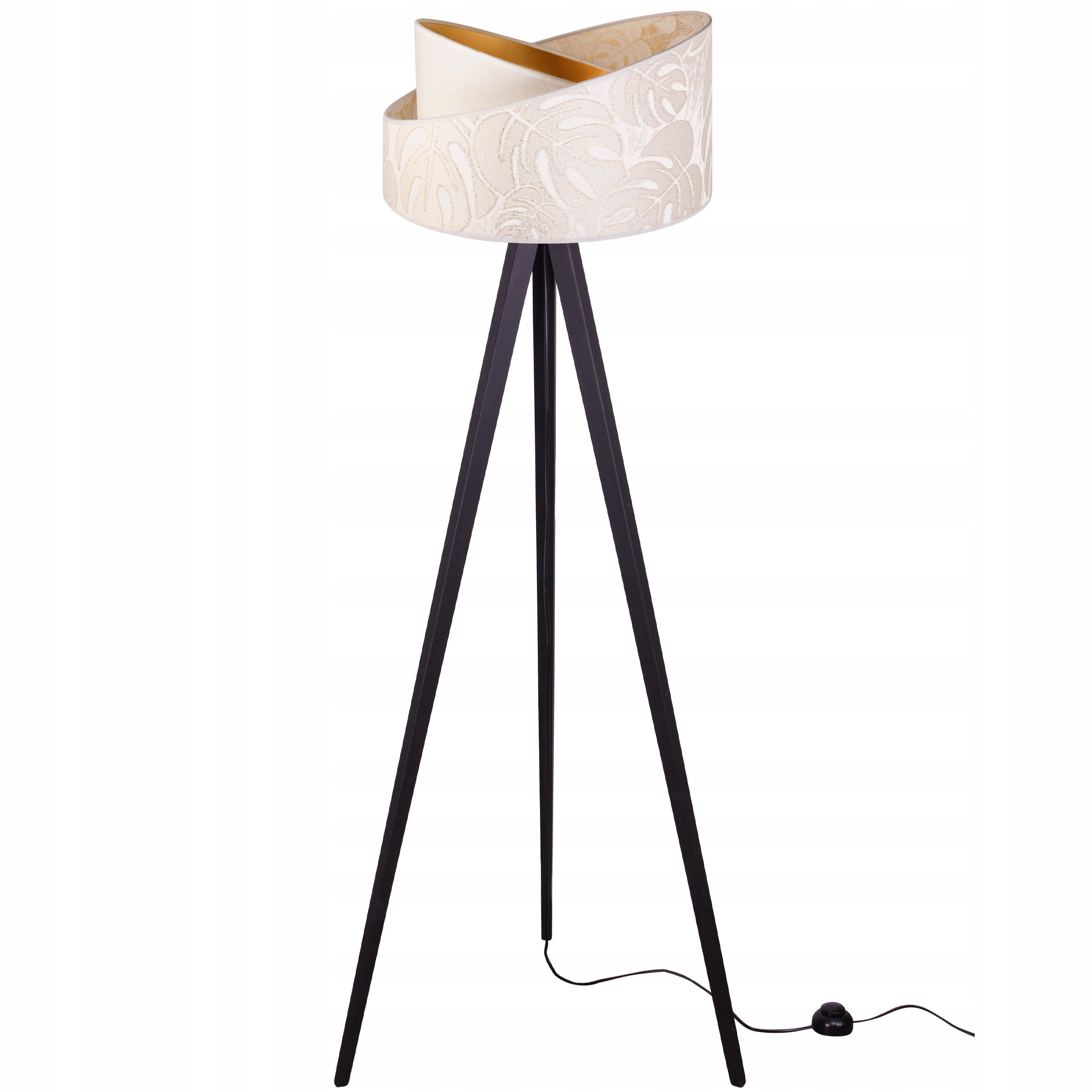 Lampa podłogowa stojąca Werona trójnóg drewno czarny 1xE27 abażur tkanina okrągła kremowy Light Home LH