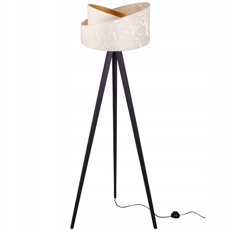 Lampa podłogowa stojąca Werona trójnóg drewno czarny 1xE27 abażur tkanina okrągła kremowy Light Home LH