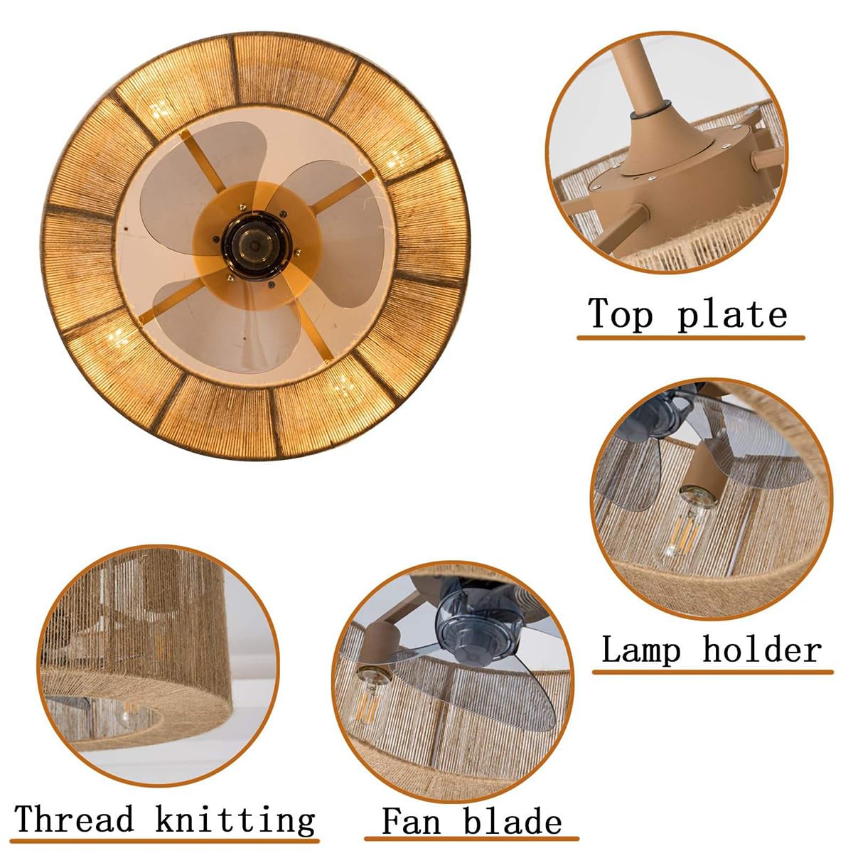 Wentylator sufitowy z oświetleniem i pilotem, żyrandol w stylu boho z wentylatorem, 6 prędkości wiatru, timer, regulowana wysokość, φ 45CM - 7