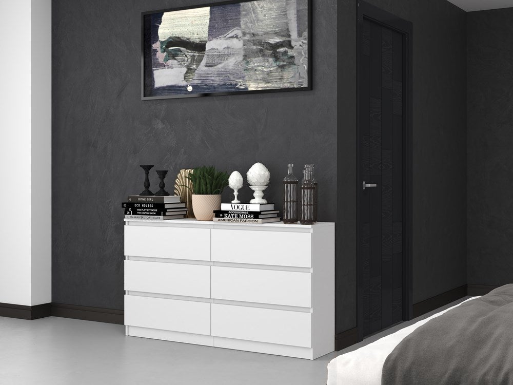 ASTER - Cassettiera grande per camera da letto soggiorno ufficio - 6 cassetti - 138x40x75cm - 6 cassetti - Stile scandinavo - 7