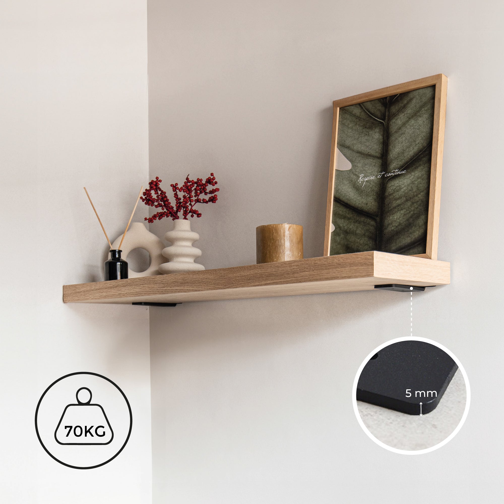 Pack 4 Équerres métalliques en angle 10 cm pour étagères en bois | Acier résistant 70 kg | Suport étagère fixation invisible, design industriel noir - 2