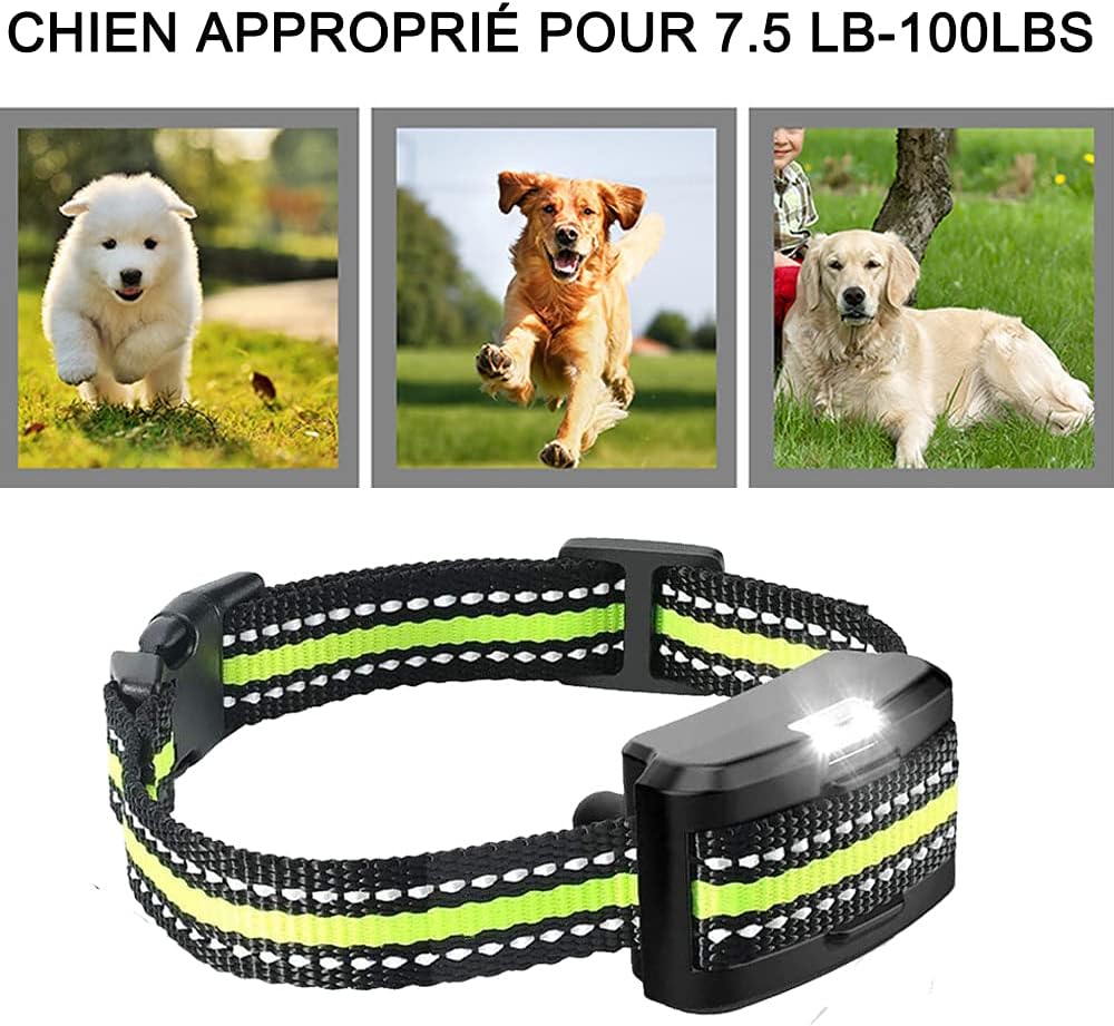 Collar eléctrico de adiestramiento para perros, antiladridos con receptor, resistente al agua hasta 800 m, IPX67, 4 modos: tono, vibración, descarga y - 3