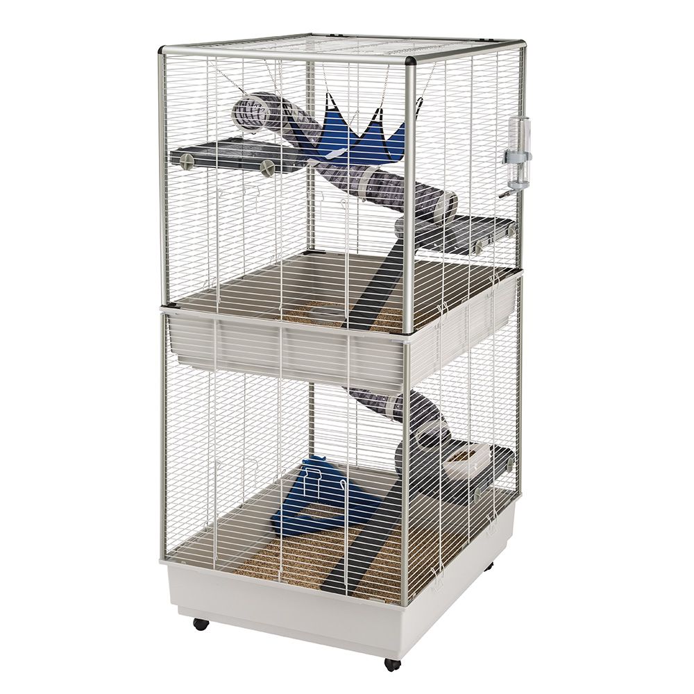 Ferplast jaula para hurones furet tower, estructura vertical en varios pisos, ruedas y accesorios incluidos, alambre pintado gris y plástico, 75 x 80