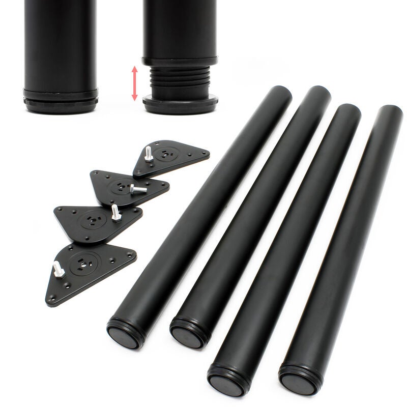 Nogi do stołu Stal nierdzewna Zestaw 4 nóg Czarne wsporniki stołowe Regulowane 710 mm Ø60 mm