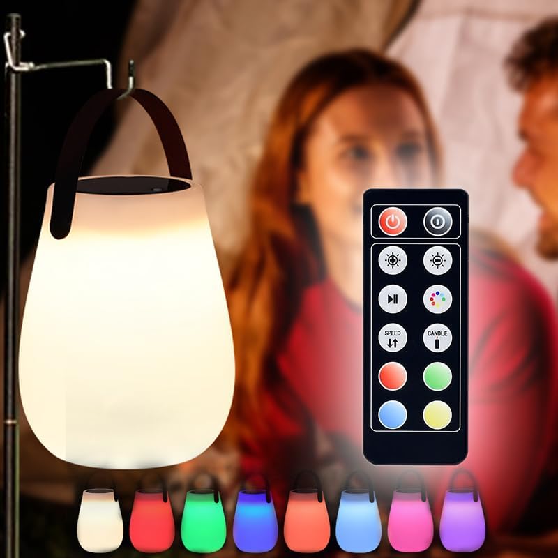 Przenośna lampa solarna, przenośny lampion zewnętrzny z pilotem, okrągła lampka nocna ładowana energią słoneczną, 8 kolorów