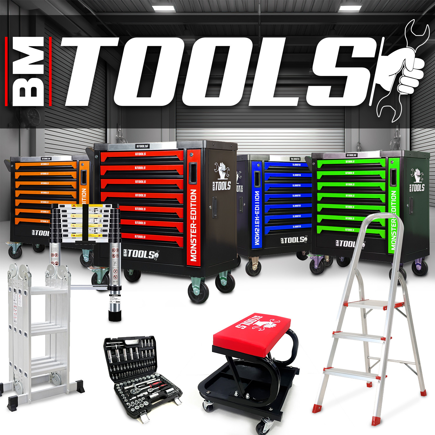 Escabeau avec main courante BM TOOLS BMT-ESC-5-MC, 5 marches - Échelle intérieur et à l'extérieur - 5