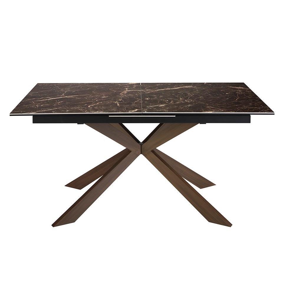 Table à manger à rallonge rectangulaire marbre porcelaine et acier effet noyer 160 x 90 x 76 cm - 2