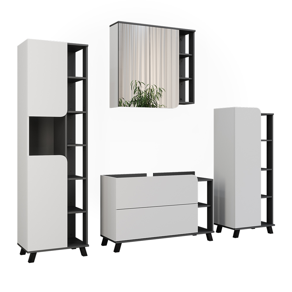 Vicco Zestaw mebli łazienkowych Karen, Antracyt/biały, 4 części