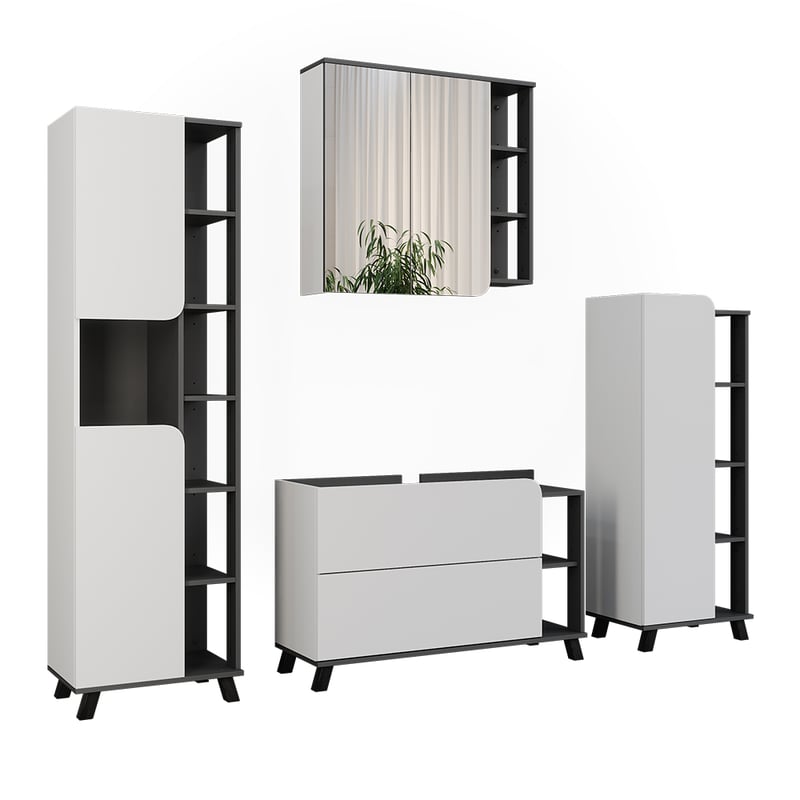 Vicco Zestaw mebli łazienkowych Karen, Antracyt/biały, 4 części