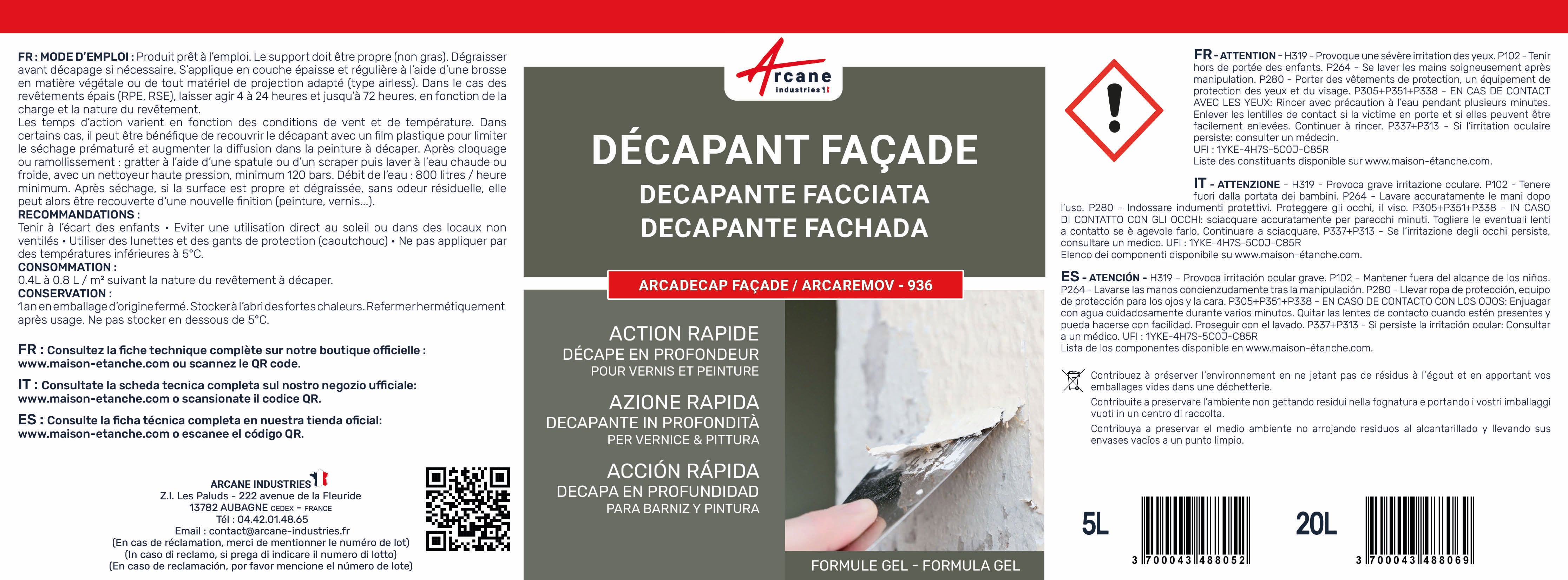 Produit décapant peinture pour façade et béton : ARCADECAP FAÇADE - 20 L - ARCANE INDUSTRIES - 2