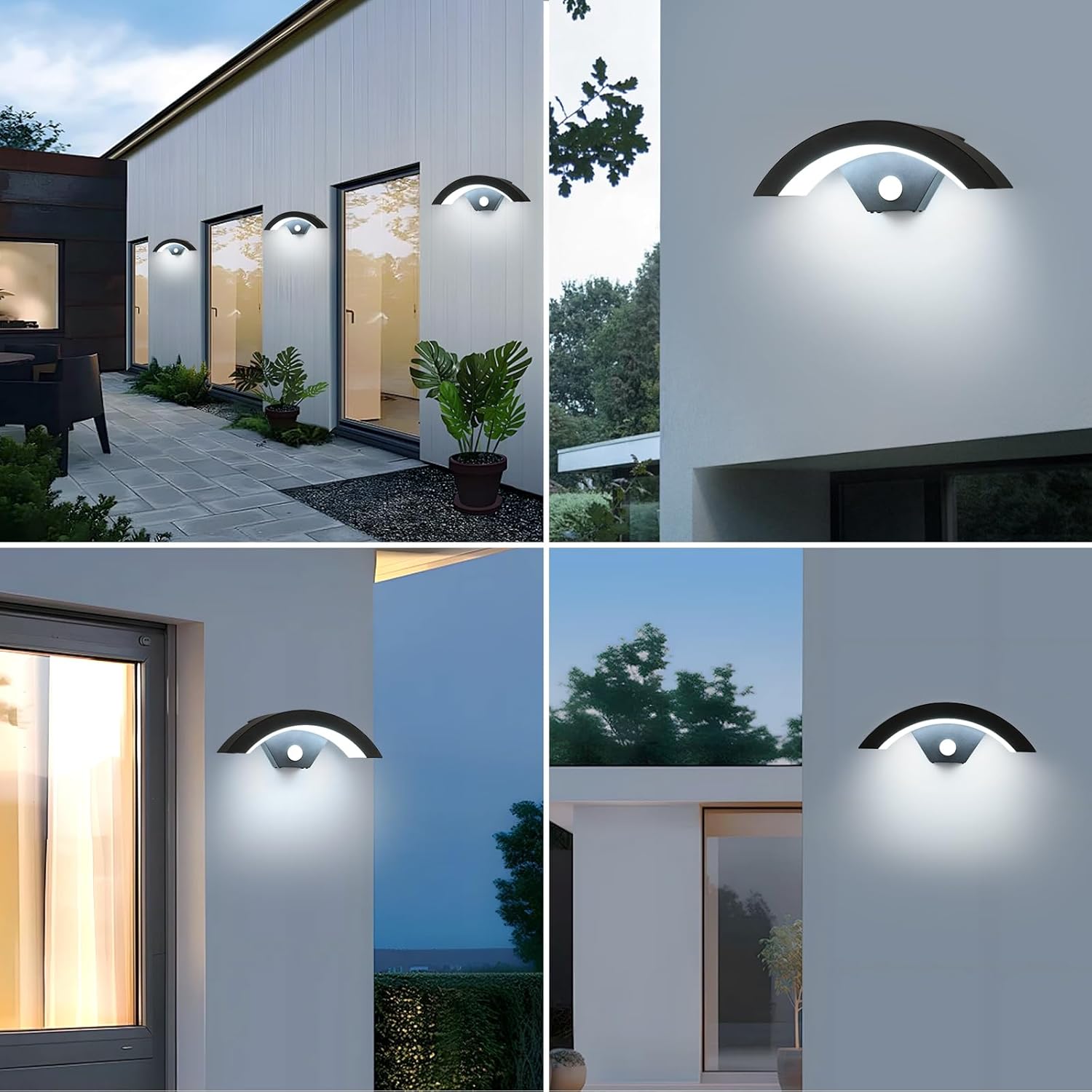 GOECO 2 Pièces Applique Murale LED Extérieur avec Détecteur de Mouvement, 24W IP65 Etanche Moderne Luminaire Murale, pour Terrasse Jardin 6500K - 7