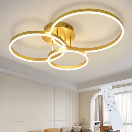 ZMH Lampa sufitowa LED 74W nowoczesna Ściemnialna złota z pilotem do sypialni salonu i jadalni