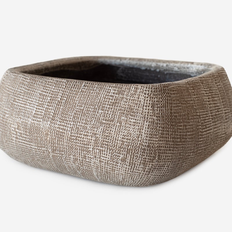 KWADRATOWA BEŻOWA CERAMICZNA DONICZKA 20X20X9 CM