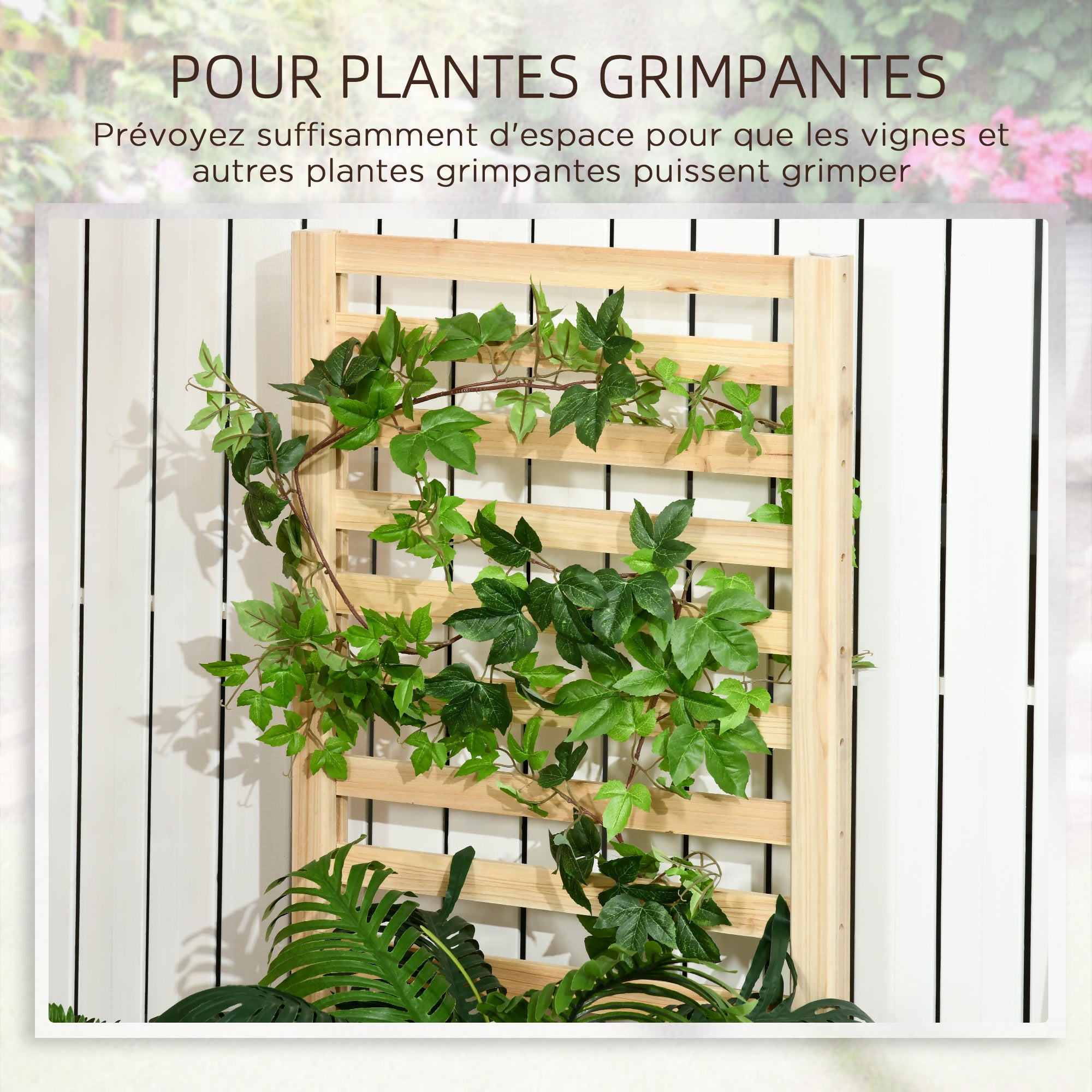 Jardinière avec treillis bac à fleurs jardinière de jardin dim. 230L x 60l x 110H cm effet Beige - 6