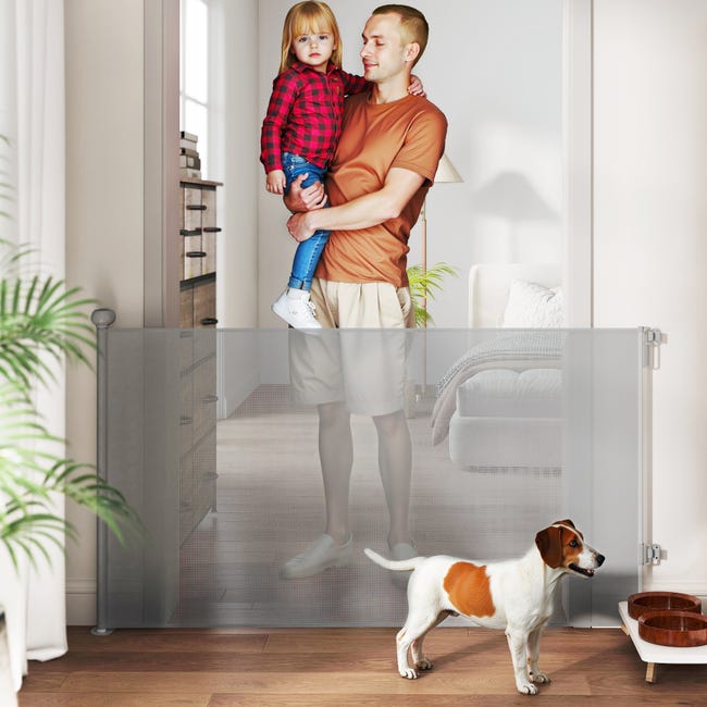 Cancelletto Per Cani PawHut Estensibile - Chiusura Automatica, Montaggio A Pressione, Altezza 76.2 Cm, Bianco
