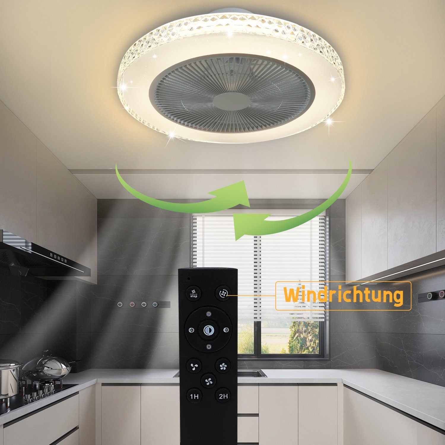 NETTLIFE Ventilateur de Plafond LED Silencieux 48.5cm, Cristal Moderne, Dimmable avec Télécommande, Mode Été/Hiver, Minuterie pour Salon et Chambre - 3
