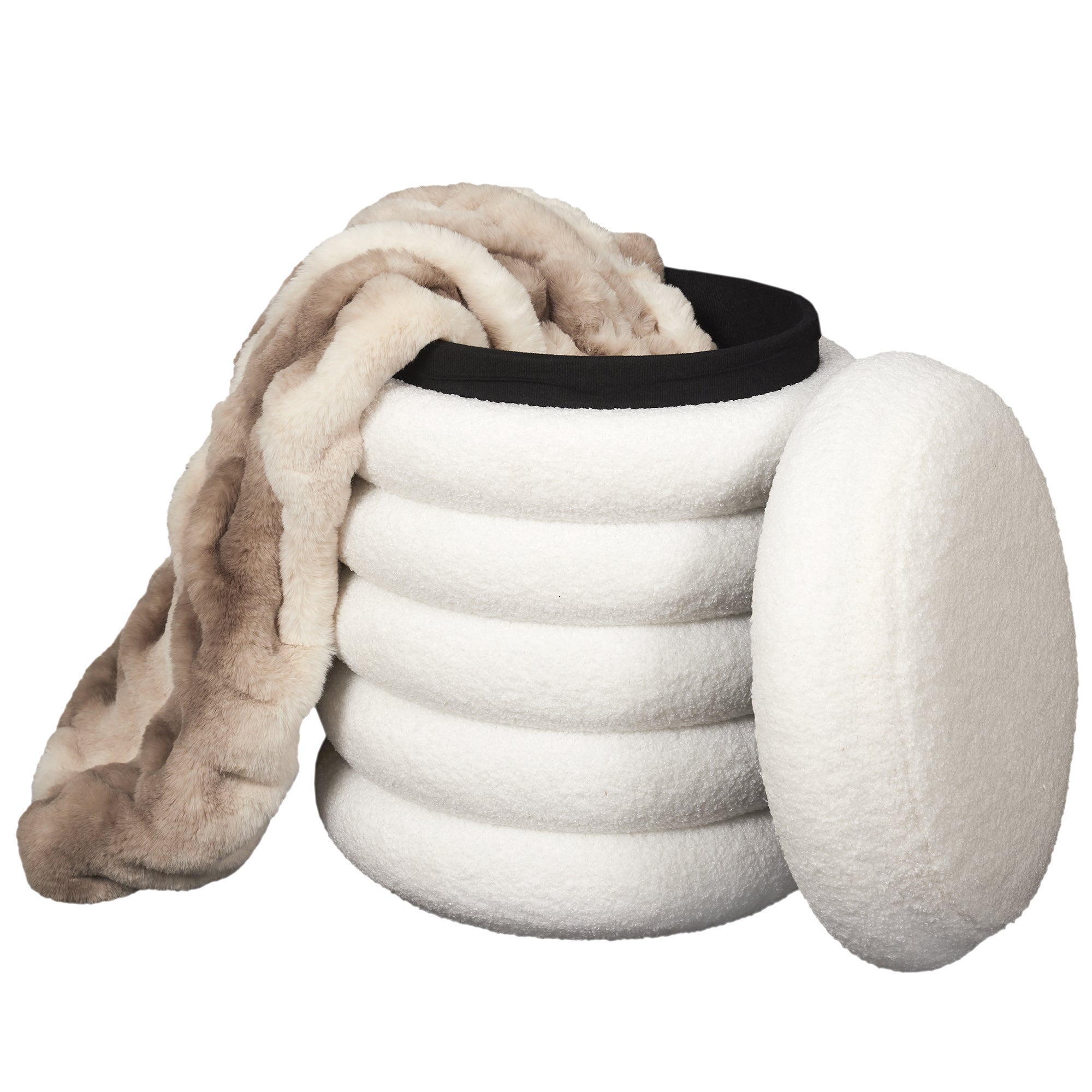 Pouf - Home Deco Factory - Freya - Rangement - Bouclette - Blanc - 3
