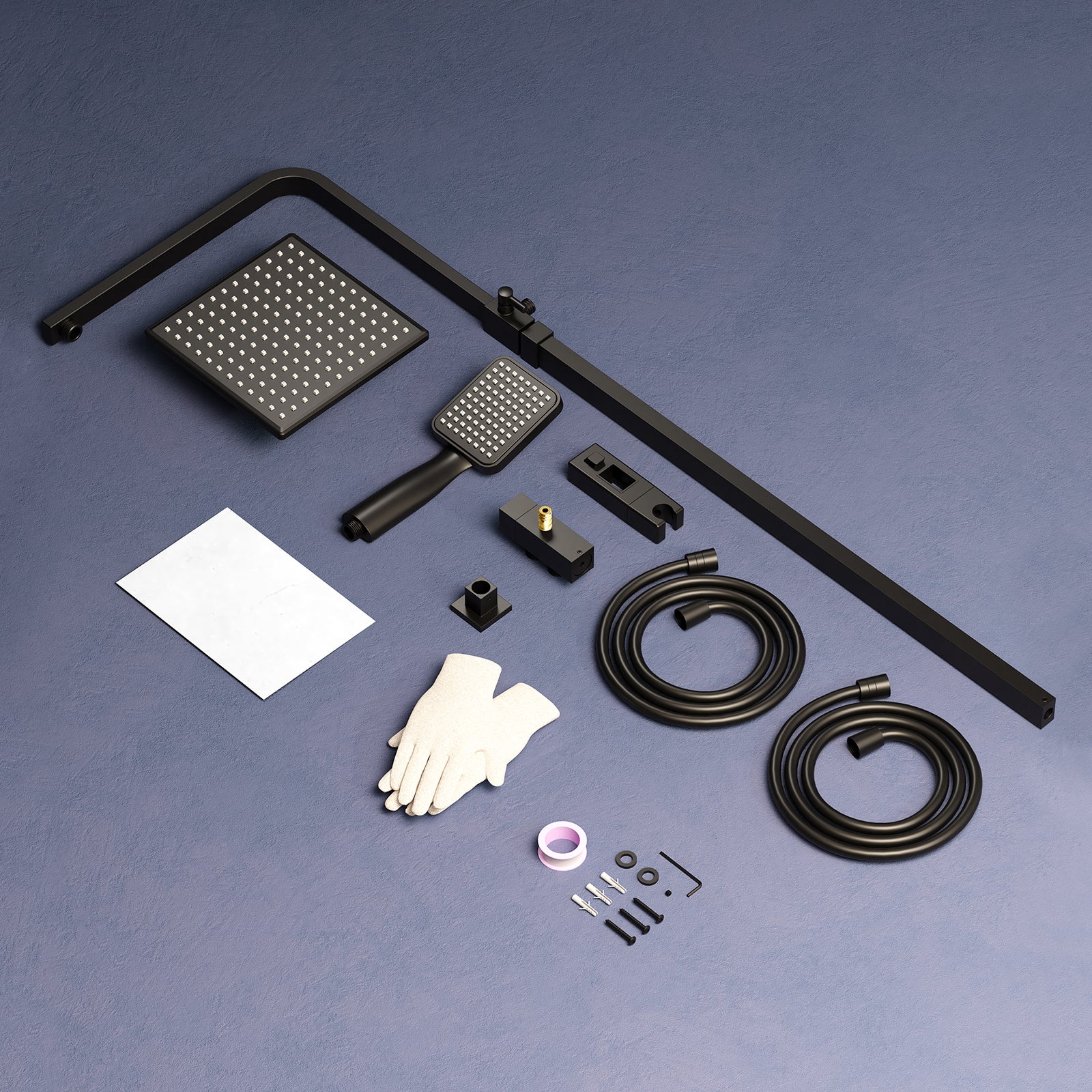 Colonne de Douche Noir Sans Robinetterie, Ensemble de Douche Sans Percement Supplémentaire, Système de Douche Haut Réglable (900 et 1200 mm) en Inox - 8