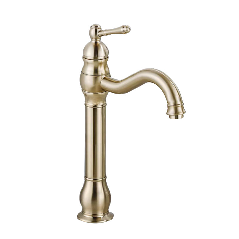 Bateria umywalkowa jednouchwytowa, bateria łazienkowa obrotowa 360°, bateria jednootworowa z wężem doprowadzającym wodę, szczotkowane złoto