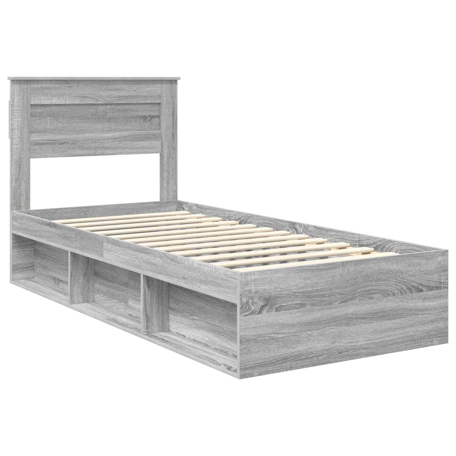 Cadre de lit gris en bois de pin massif pour la chambre, 75 × 190 cm - 4